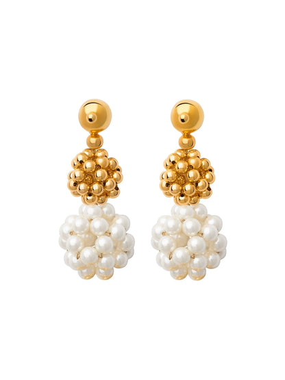 PEARL AND GOLDEN SPHERE CASCADE EARRINGS - AEQEA