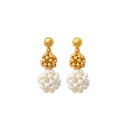 PEARL AND GOLDEN SPHERE CASCADE EARRINGS - AEQEA