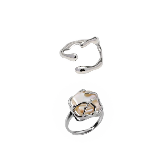 CELESTIAL PEARL WAVE RING (SET OF 2)